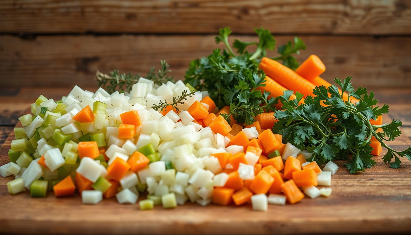 Chopped vegetables for sourdough stuffing