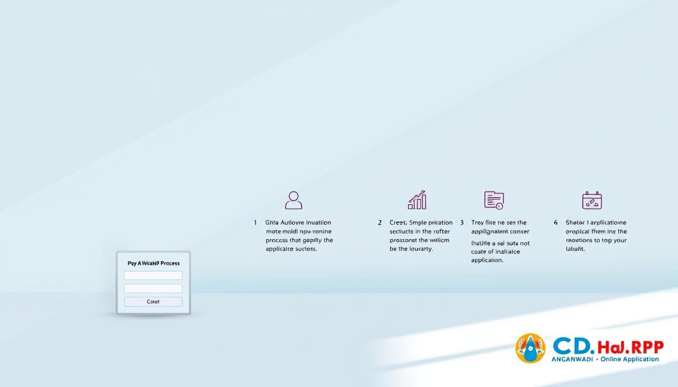 A serene and well-organized digital illustration showcasing the step-by-step process for the &quot;WCD MP Anganwadi Online Application&quot;. In the foreground, a simple user interface with input fields, buttons, and clear navigation guides the viewer through the application workflow. The middle ground features a clean and minimal design, with subtle icons and infographic elements to visually represent each step. The background has a soft, calming gradient in shades of blue, evoking a sense of professionalism and trustworthiness. The overall composition is balanced, with ample white space to make the key information stand out. Lighting is natural and diffused, creating depth and dimensionality. The angle is slightly elevated to provide an overview of the entire application process.