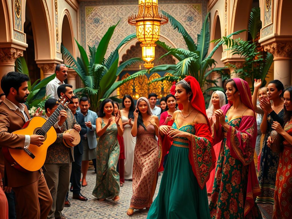 Moroccan wedding music instruments and dancers