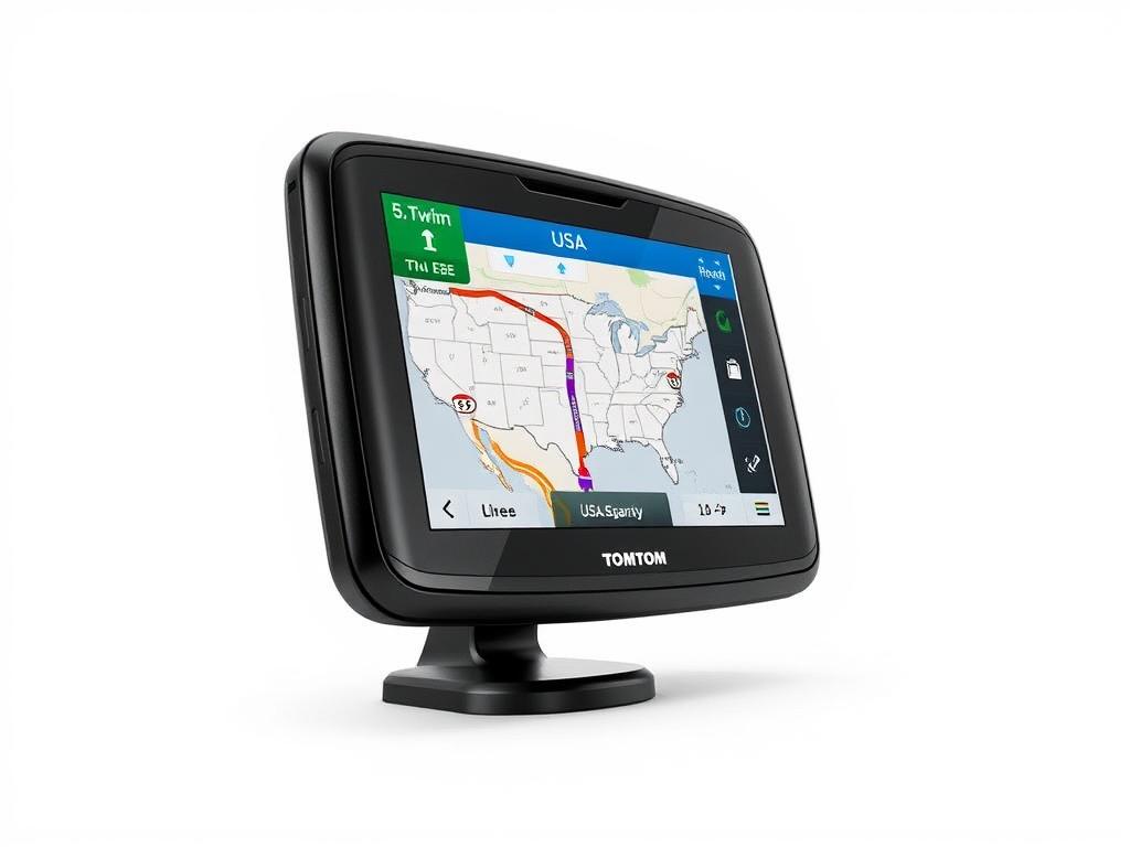 TomTom GO Discover GPS device showing USA road map
