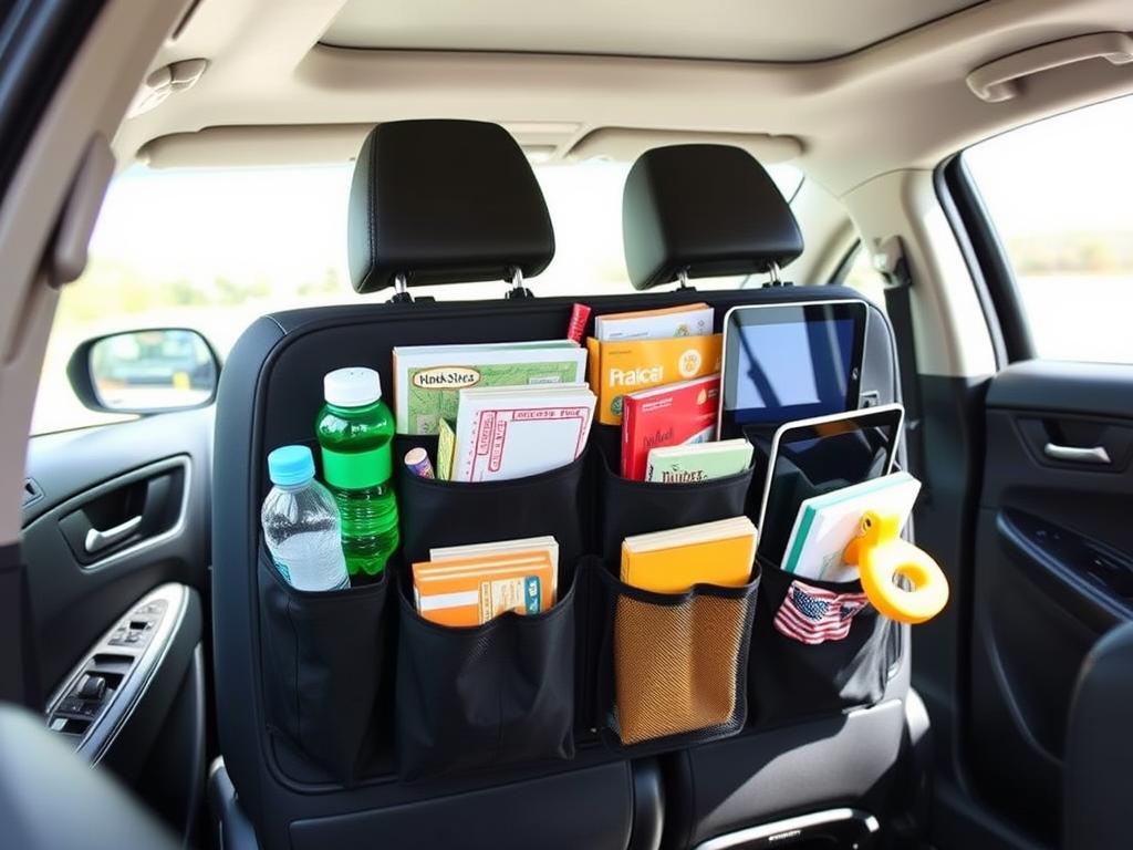Backseat car organizer with multiple storage pockets