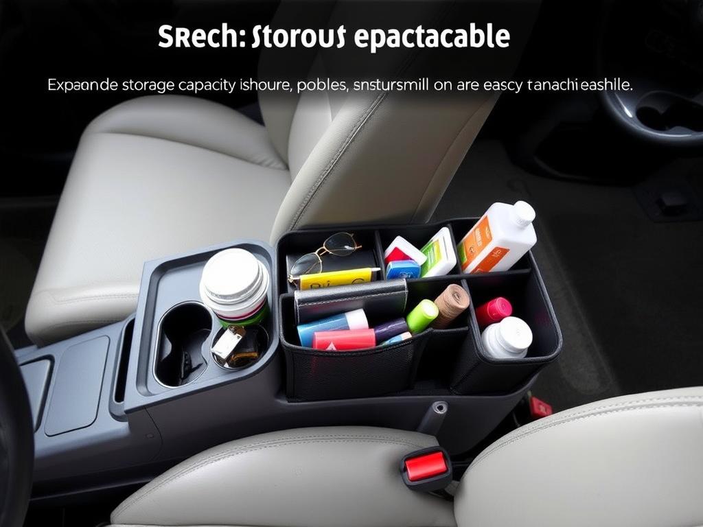 Center console organizer with cup holders and storage
