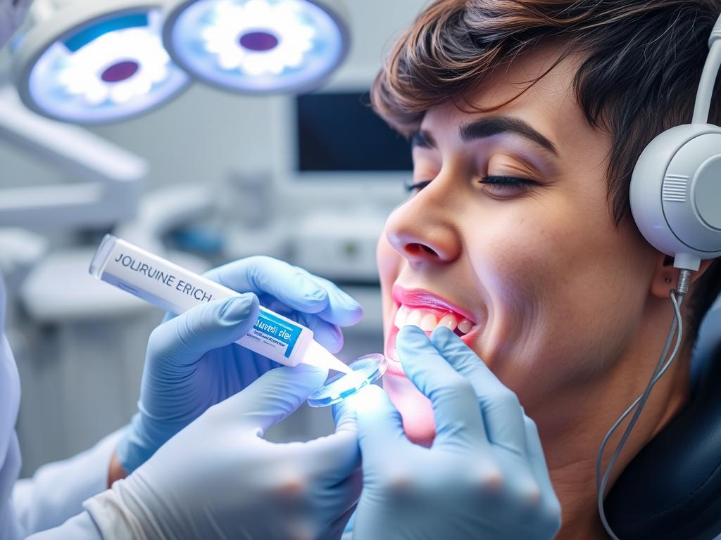 Dentist applying fluoride treatment for sensitivity in teeth