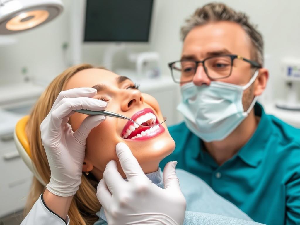 Dentist examining patient with sensitive teeth