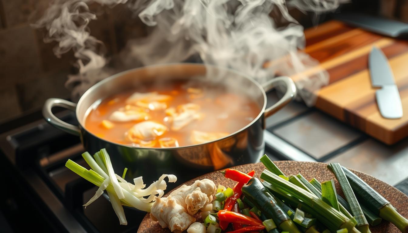 Fiery Chicken Ramen Broth Preparation