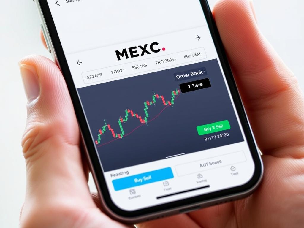 MEXC mobile app interface showing trading view on smartphone