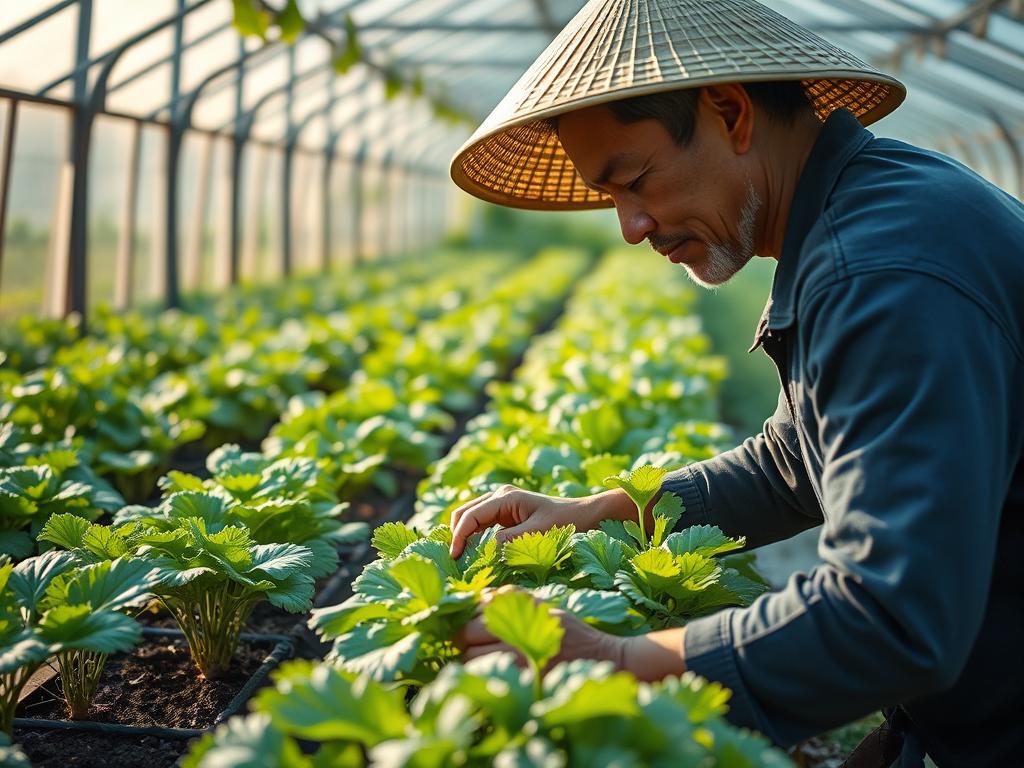 Nông dân đang chăm sóc rau sạch không sử dụng thuốc trừ sâu