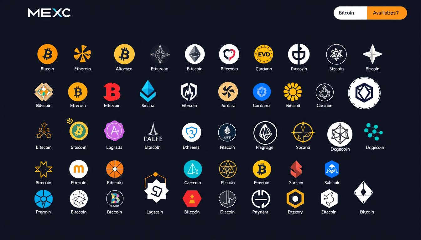 Visual grid of cryptocurrency logos available on MEXC