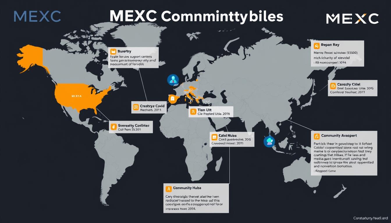 MEXC global community map showing support centers and community hubs