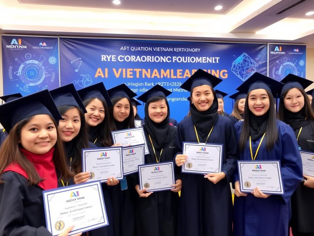 Học viên tốt nghiệp khóa học AI đang nhận chứng chỉ