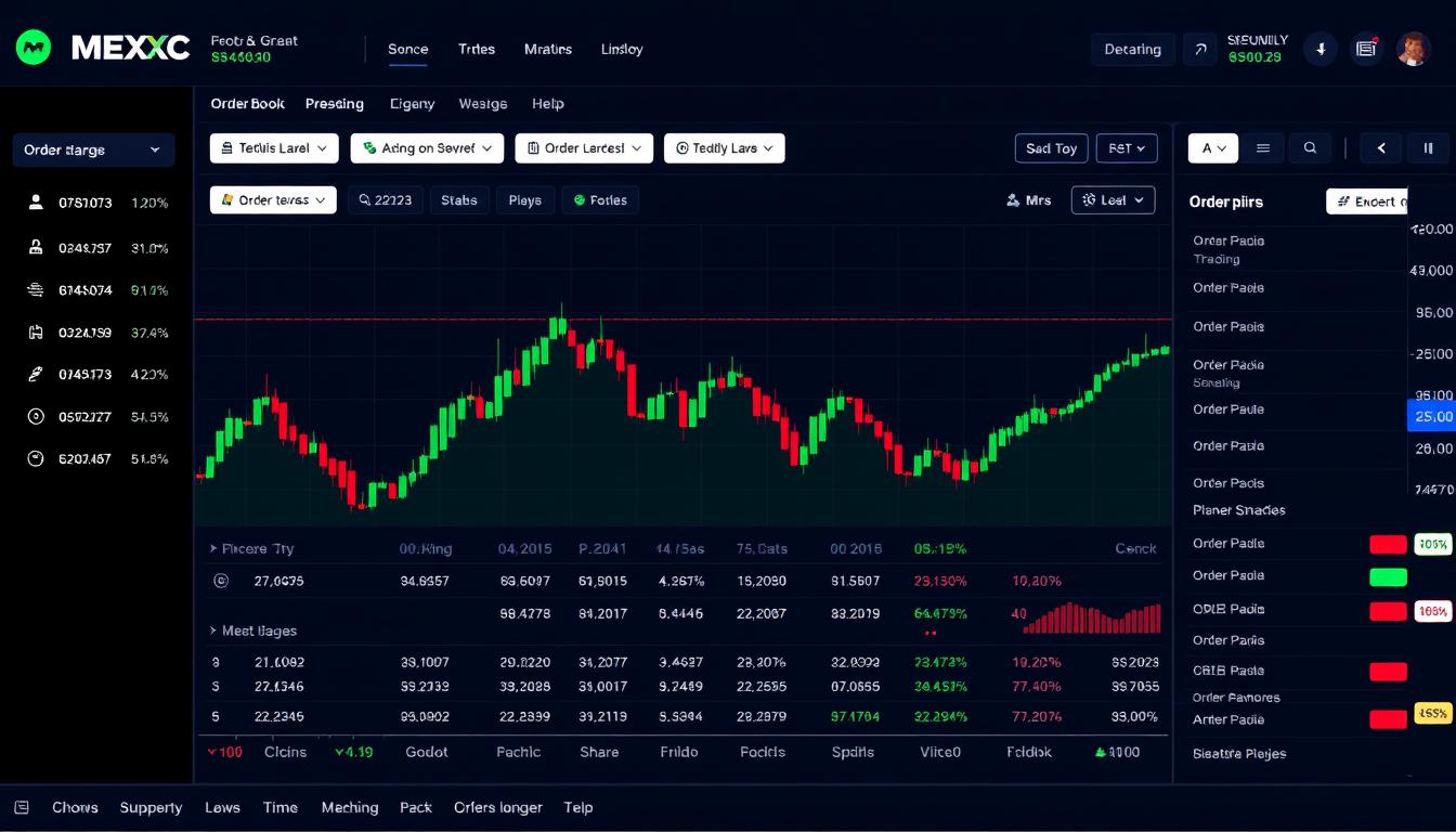 MEXC trading interface showing advanced charting tools and order types