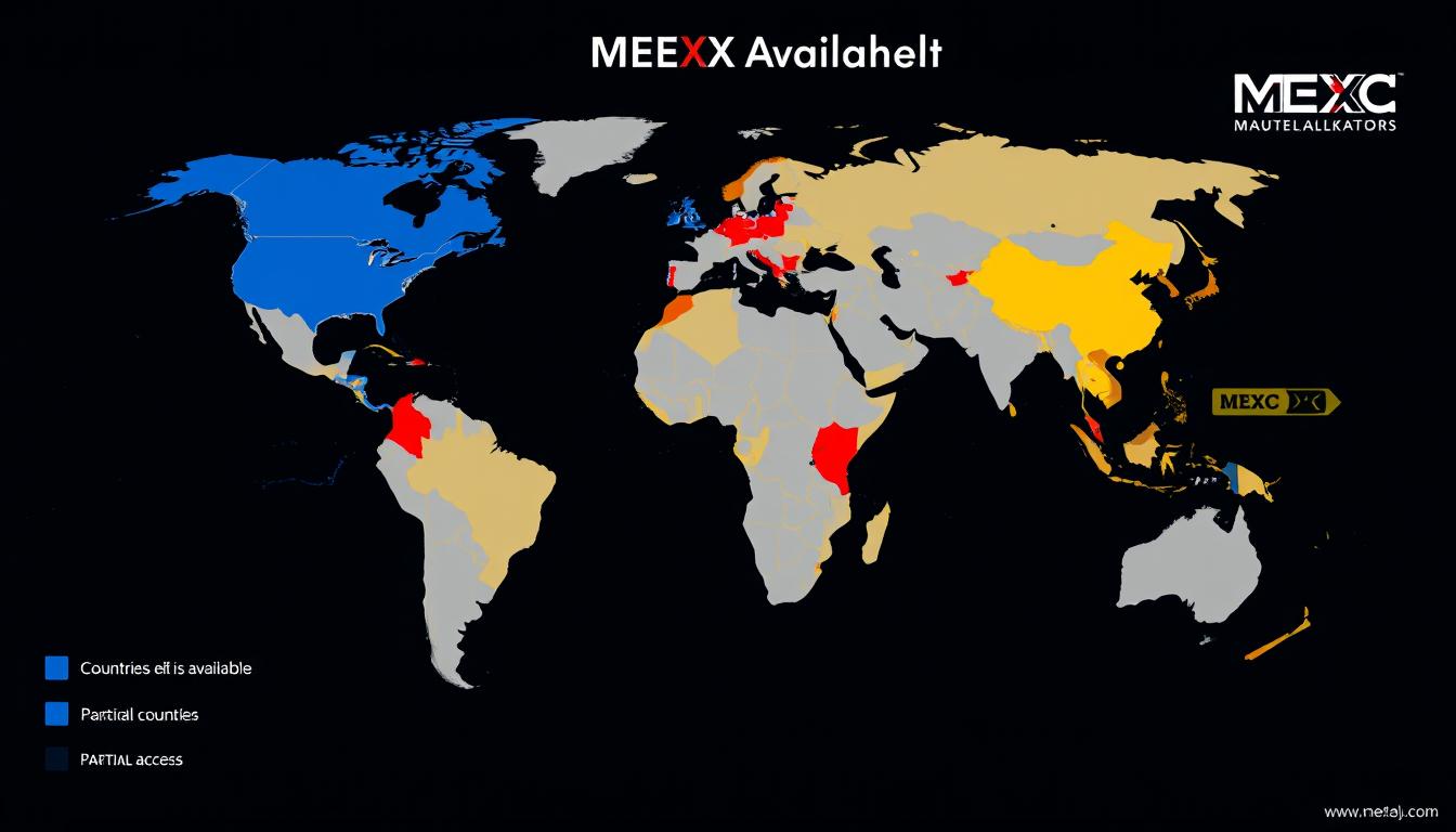 World map showing MEXC global availability with highlighted regions