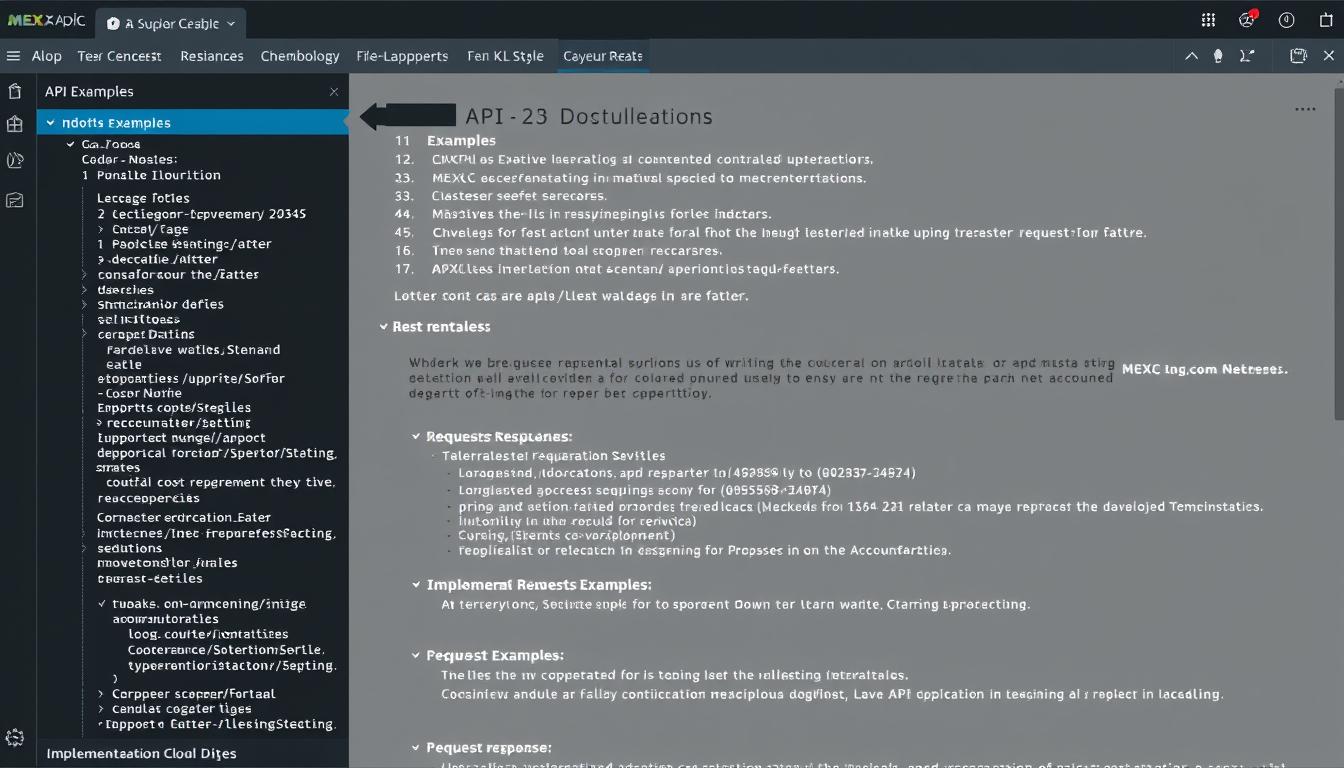 MEXC API documentation and code examples showing integration methods