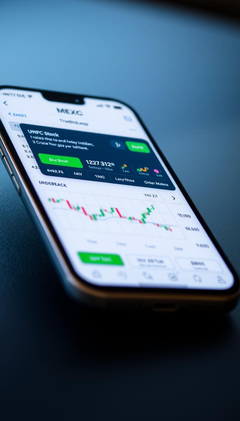 MEXC mobile app showing trading interface on smartphone