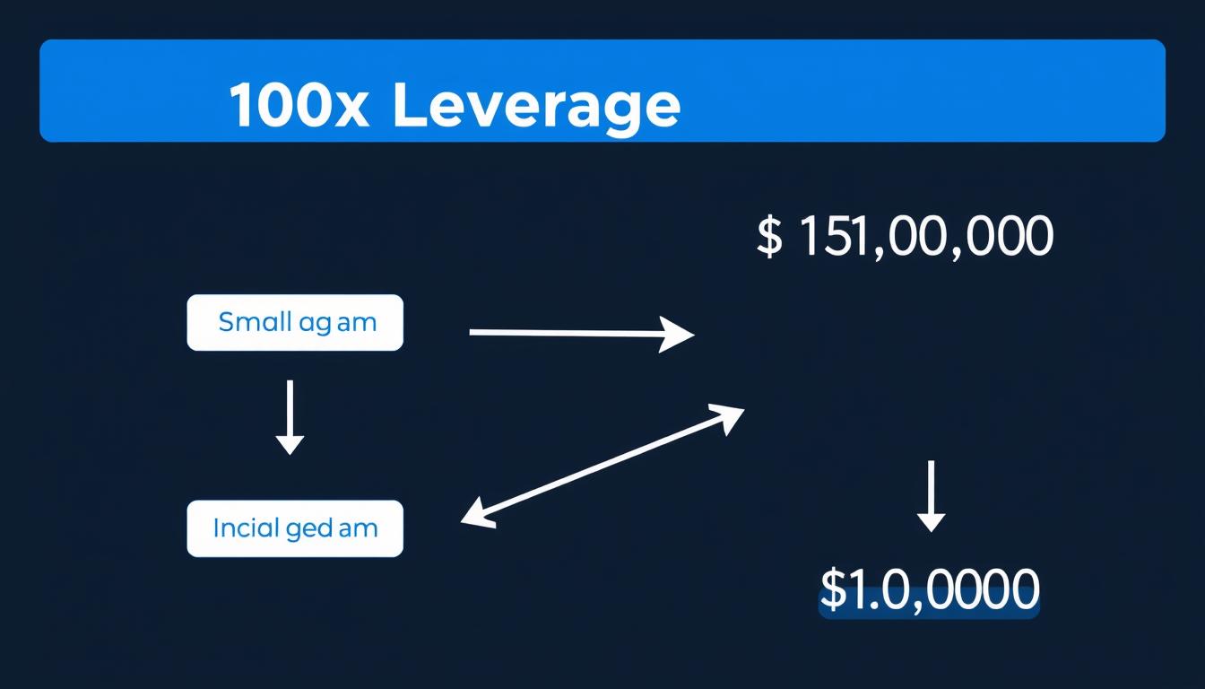 100x leverage crypto trading diagram showing $100 controlling $10,000 position