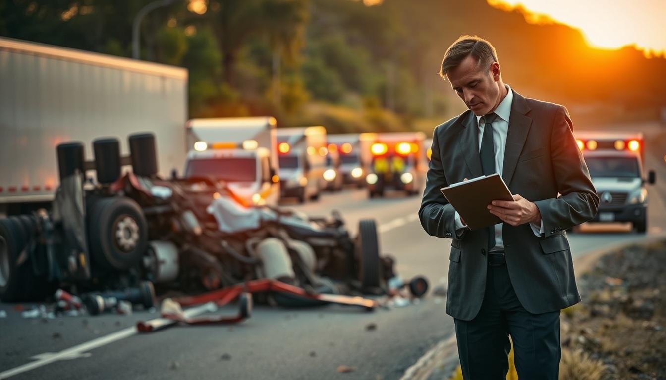 truck accident attorney investigating a crash scene