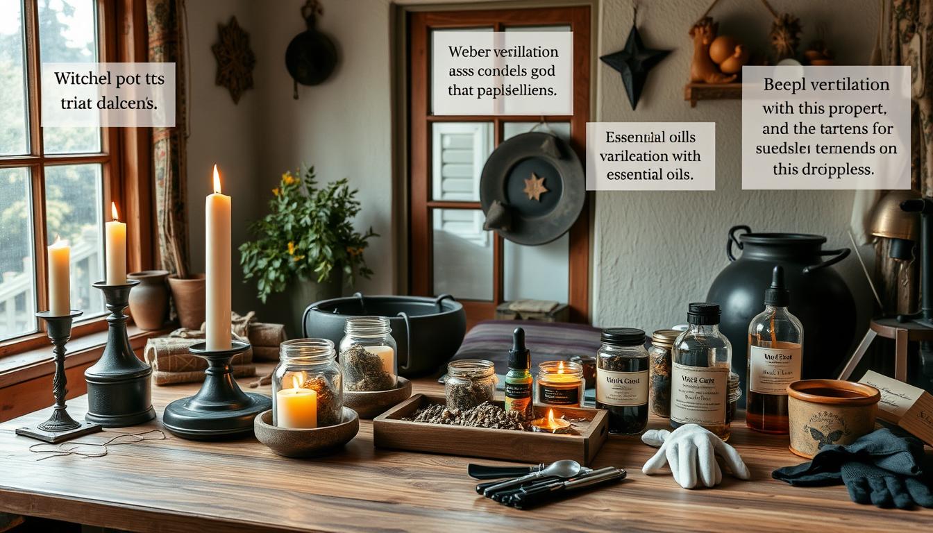 Witchy craft workspace with safety measures in place