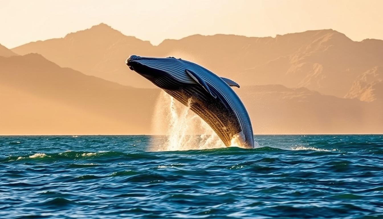 Humpback whale breaching in Banderas Bay near Puerto Vallarta
