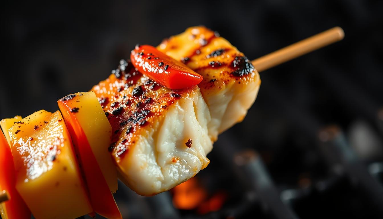 Spiced Halibut, Pinnapple and Peppers Skewers Recipe
