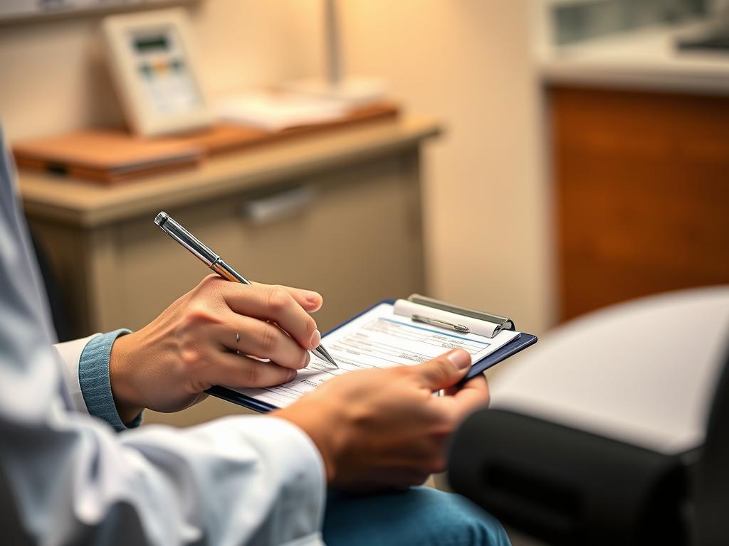 Doctor writing a prescription for Lyrica during consultation