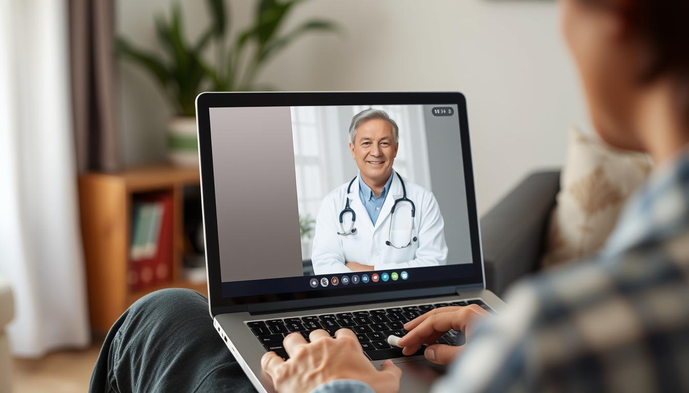 Person having a telehealth consultation on laptop to get Cymbalta prescription