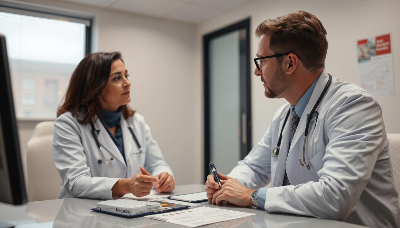 Doctor consulting with patient about modafinil prescription