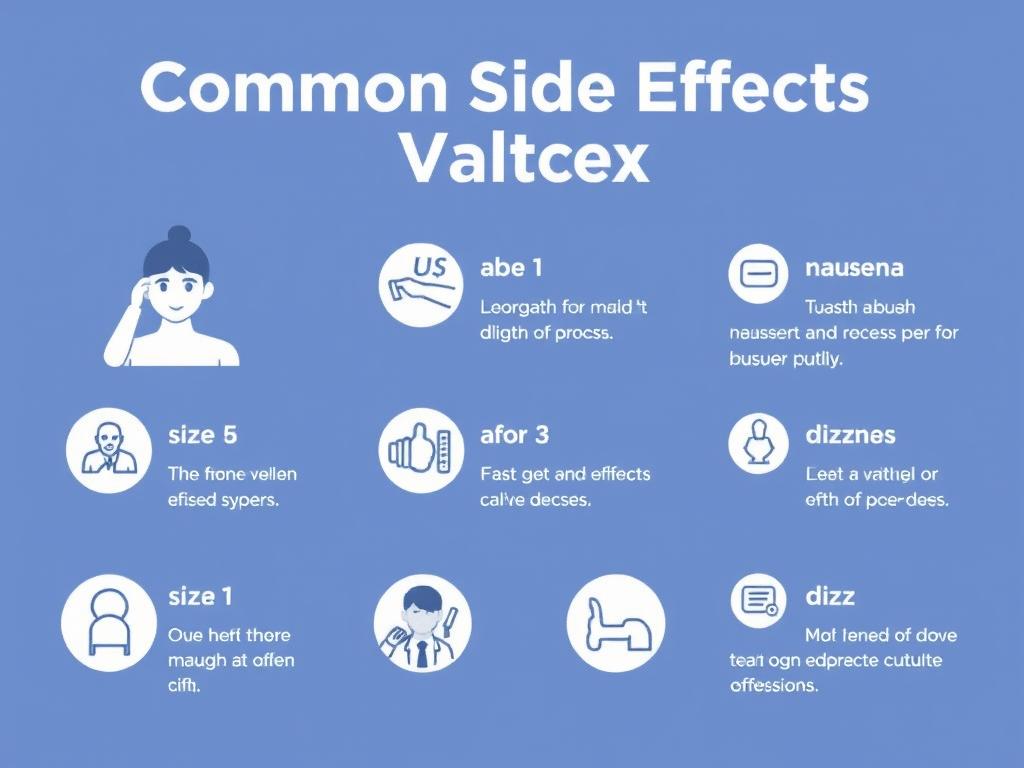 Common side effects of Valtrex illustrated with medical icons