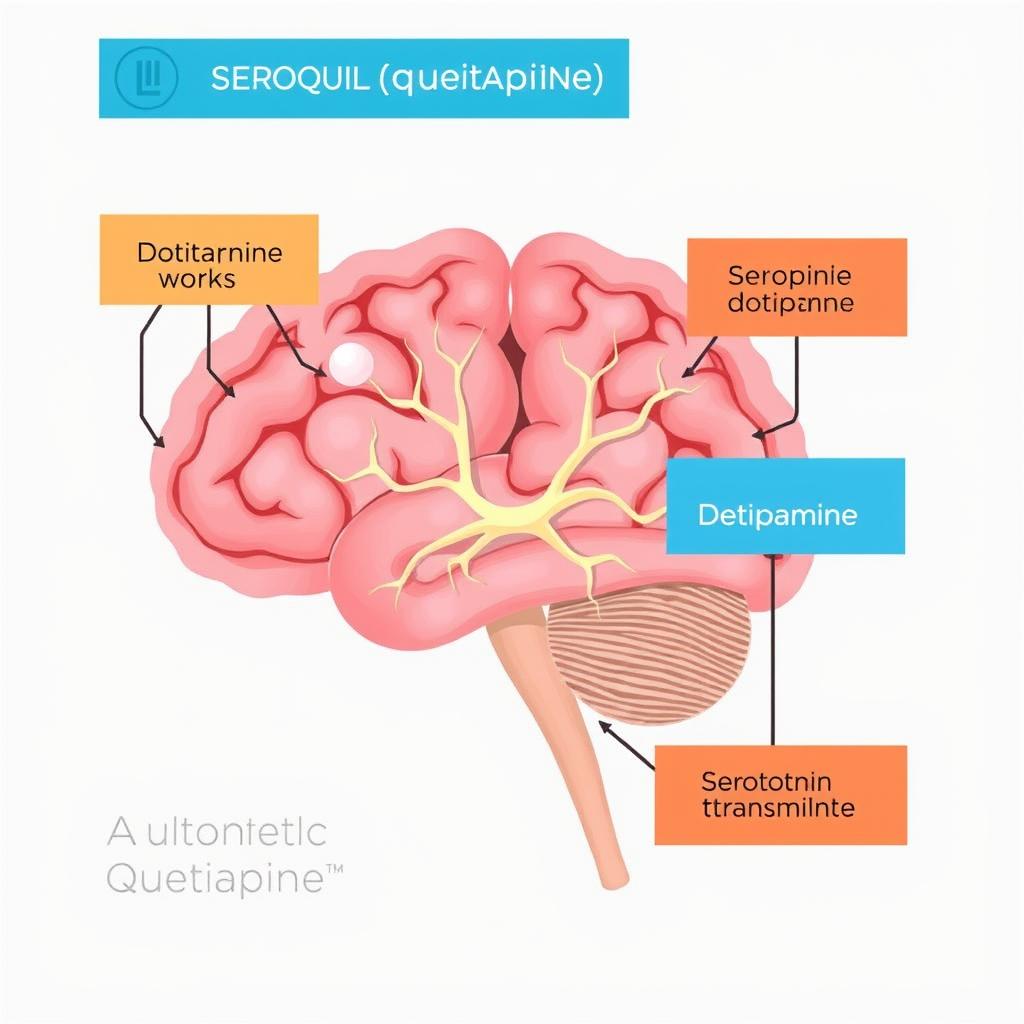 Diagram showing how Seroquel affects brain neurotransmitters to treat bipolar disorder and schizophrenia