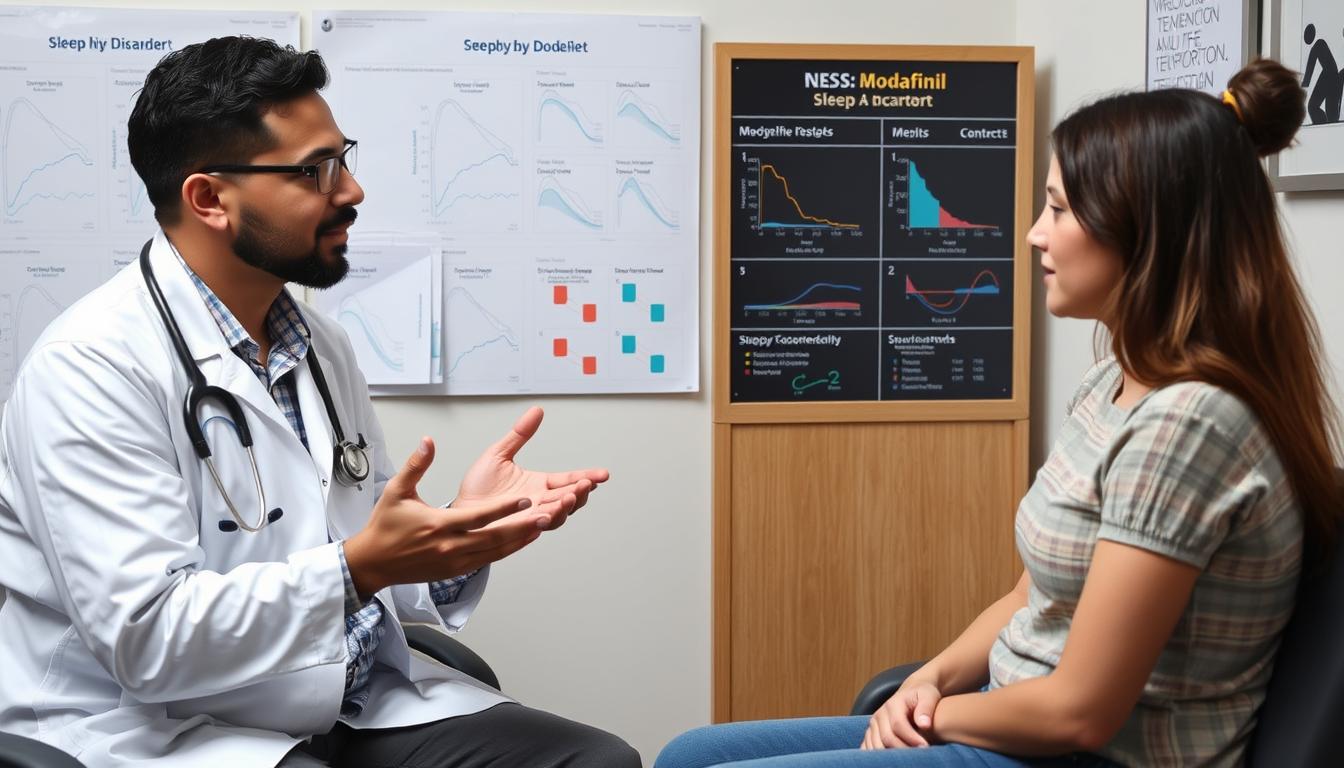 Medical professional explaining modafinil uses to patient