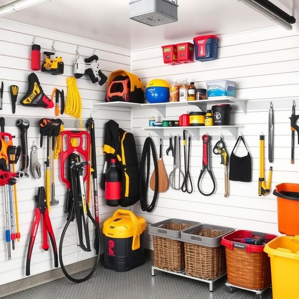 Garage with PVC slatwall organization system for MDF vs PVC slatwall comparison