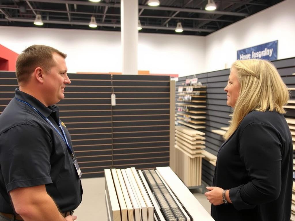 Alabama Mississippi Slatwall Depot customer service representative helping a client select RTA slatwall displays