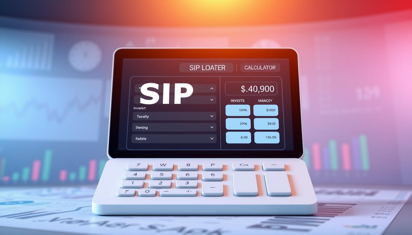 A modern and minimalist 3D rendering of a digital SIP (Systematic Investment Plan) calculator, presented against a blurred backdrop of charts, graphs, and financial data. The calculator's interface features clean lines, intuitive controls, and a prominent display showcasing investment details and projections. Warm lighting from above casts a soft glow, creating a sense of focus and professionalism. The overall composition emphasizes the calculator's role as a essential tool for planning and managing SIP investments, reflecting the section's focus on the best SIP mutual funds and plans for wealth growth in India.