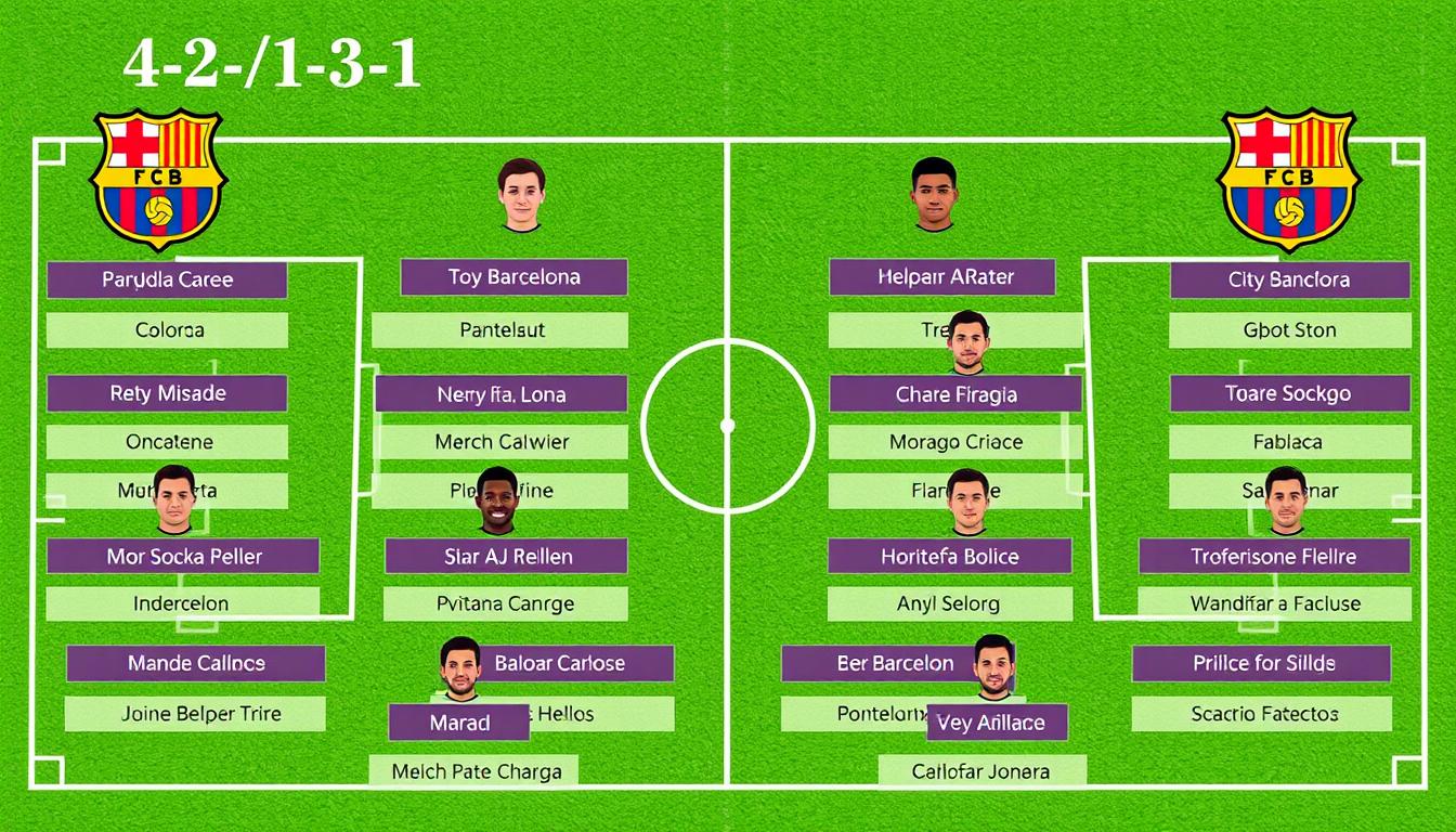 Barcelona's tactical formation display showing their 4-2-3-1 setup for the Espanyol vs Barcelona La Liga title decider