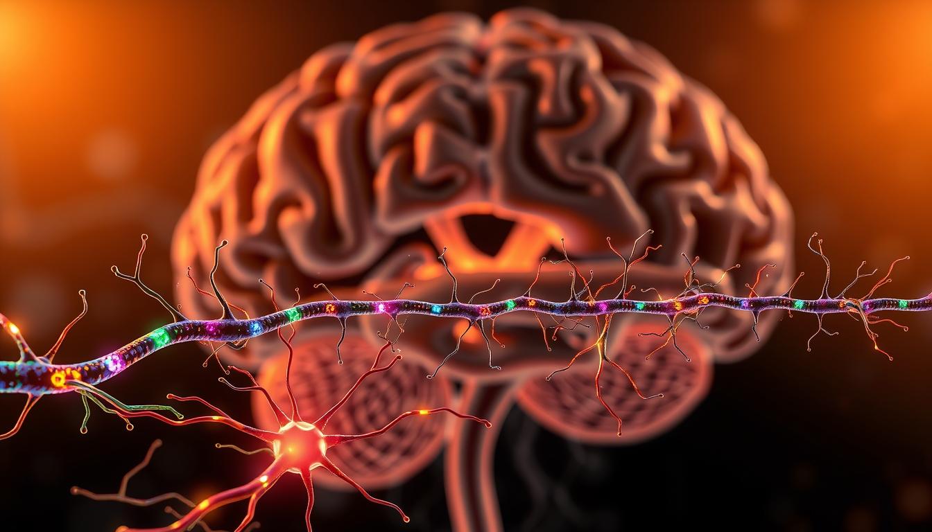 A high-resolution, detailed illustration of the dopamine system in the human brain. The foreground depicts the neural pathways of dopamine neurotransmission, with vivid colors representing the flow of dopamine through the synapses. In the middle ground, a series of interconnected neurons and synapses are shown, each element meticulously rendered to convey the complex neurological mechanisms. The background features a softly blurred, anatomical cross-section of the brain, providing context and emphasizing the centrality of the dopamine system within the overall neural architecture. The lighting is warm and diffused, creating a contemplative, scientific atmosphere. The composition is balanced and aesthetically pleasing, designed to clearly illustrate the key aspects of the dopamine system in relation to the given topic.