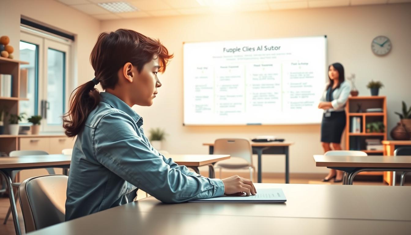 A transparent academic support process in a warm, inviting atmosphere. Sunlit classroom with soft, natural lighting and clean, modern furniture. In the foreground, a young student sits at a desk, intently focused on their work. In the middle ground, a tutor stands nearby, ready to offer guidance and support. The background features a whiteboard displaying a step-by-step chemistry problem-solving process. The overall scene conveys a sense of trust, collaboration, and a commitment to learning. MyHomeworkWriter &quot;myhomeworkwriter.com&quot;