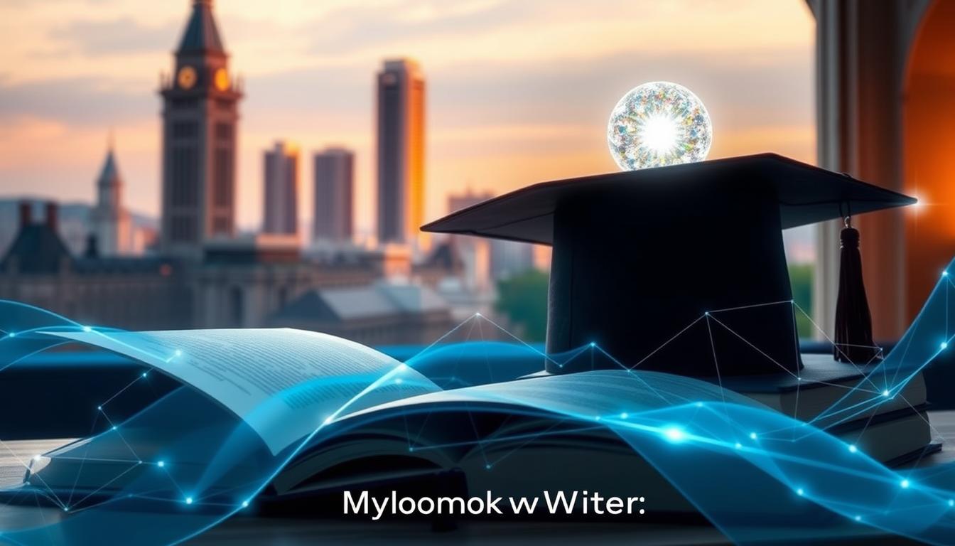 A serene, well-lit academic setting with an open book, a mortar board, and a glowing orb representing academic excellence. The background features a cityscape with towering architectural details, conveying a sense of prestige and accomplishment. The foreground showcases a transparent process, with flowing lines and geometric shapes, symbolizing the transparency and accountability of the academic system. The lighting is soft and diffused, creating a warm, contemplative atmosphere. The image should feature the MyHomeworkWriter brand name in a subtle, integrated manner.