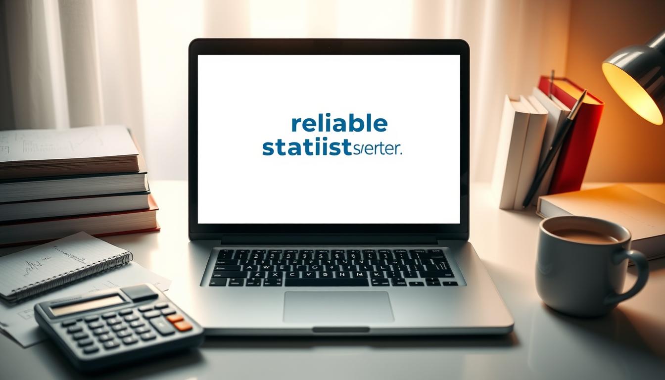 A modern and professional-looking image of &amp;quot;reliable statistics answers&amp;quot; featuring a well-organized desk with a laptop, calculator, textbooks, and a cup of coffee. The lighting is soft and diffused, creating a warm, inviting atmosphere. The composition emphasizes the central laptop screen, displaying the MyHomeworkWriter brand and the website URL myhomeworkwriter.com. The overall mood conveys expertise, productivity, and trustworthiness in the field of statistics and homework solutions.