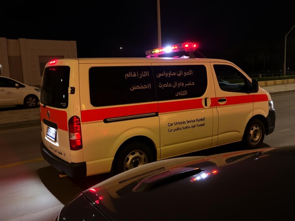 سيارة خدمة فتح سيارات مقفلة الكويت متوقفة بجانب سيارة عميل