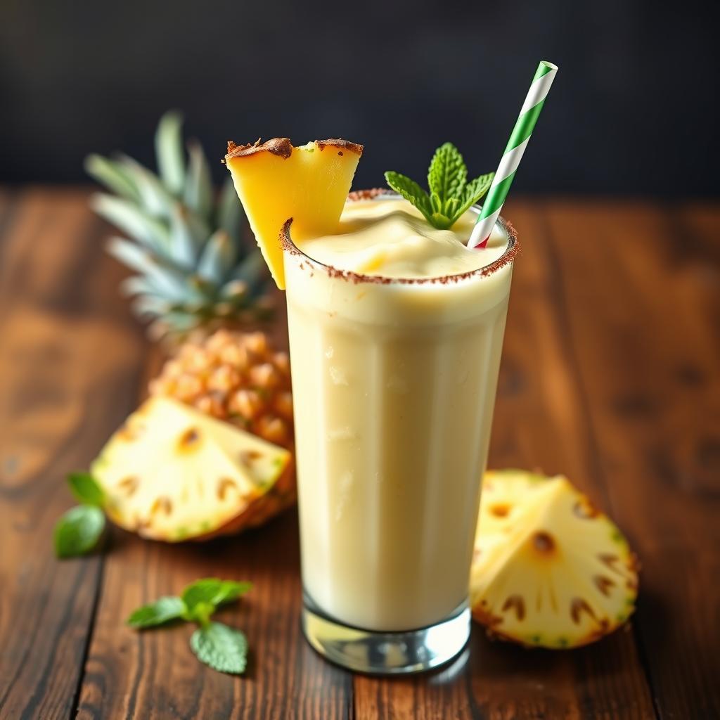 Tropical Pineapple Smoothie in a tall glass with garnish