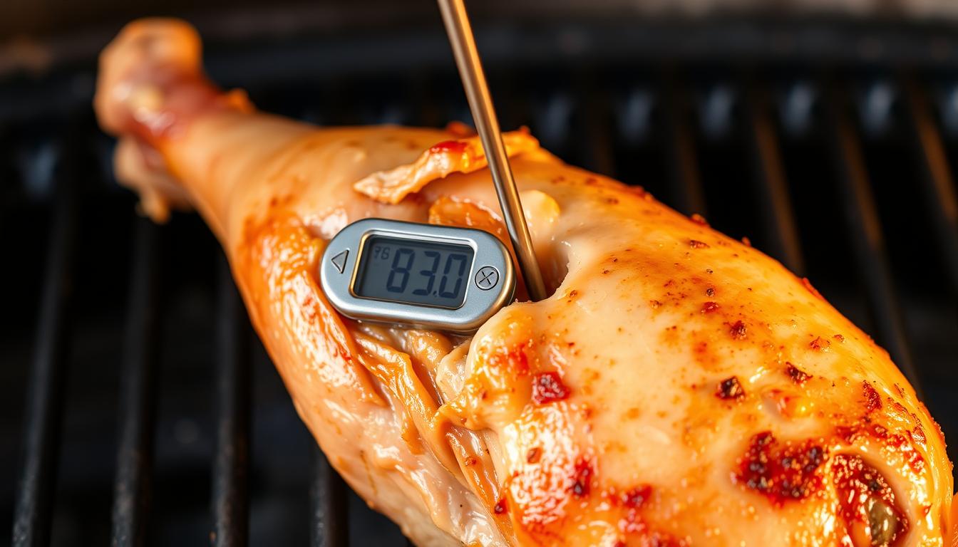 pellet grill chicken leg temperature probe placement