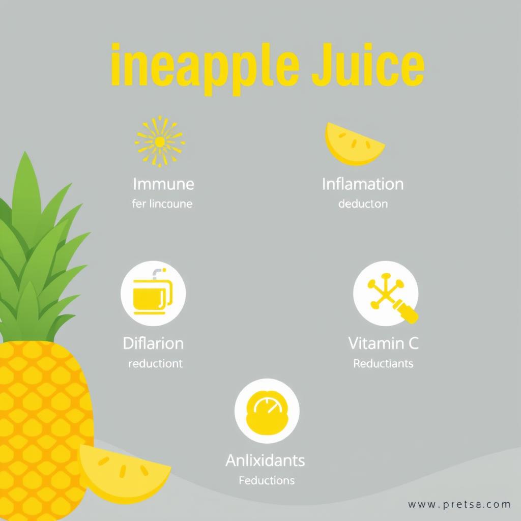 Visual representation of pineapple juice health benefits with icons