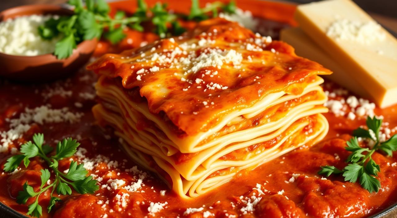 Cozy Family Dinner with Lasagna A cozy family dinner table with freshly baked lasagna, garlic bread, and green salad, under warm lighting