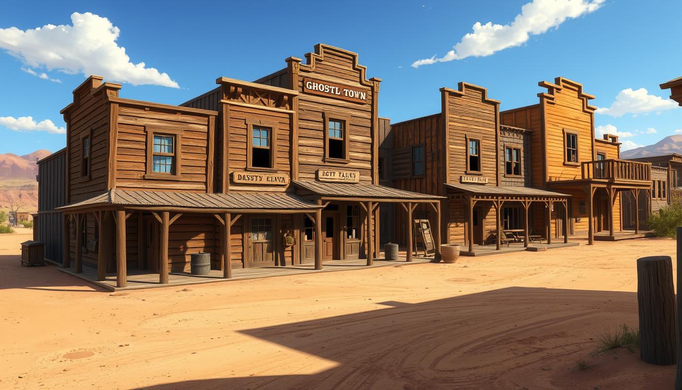 Image of a well-preserved Wild West ghost town.