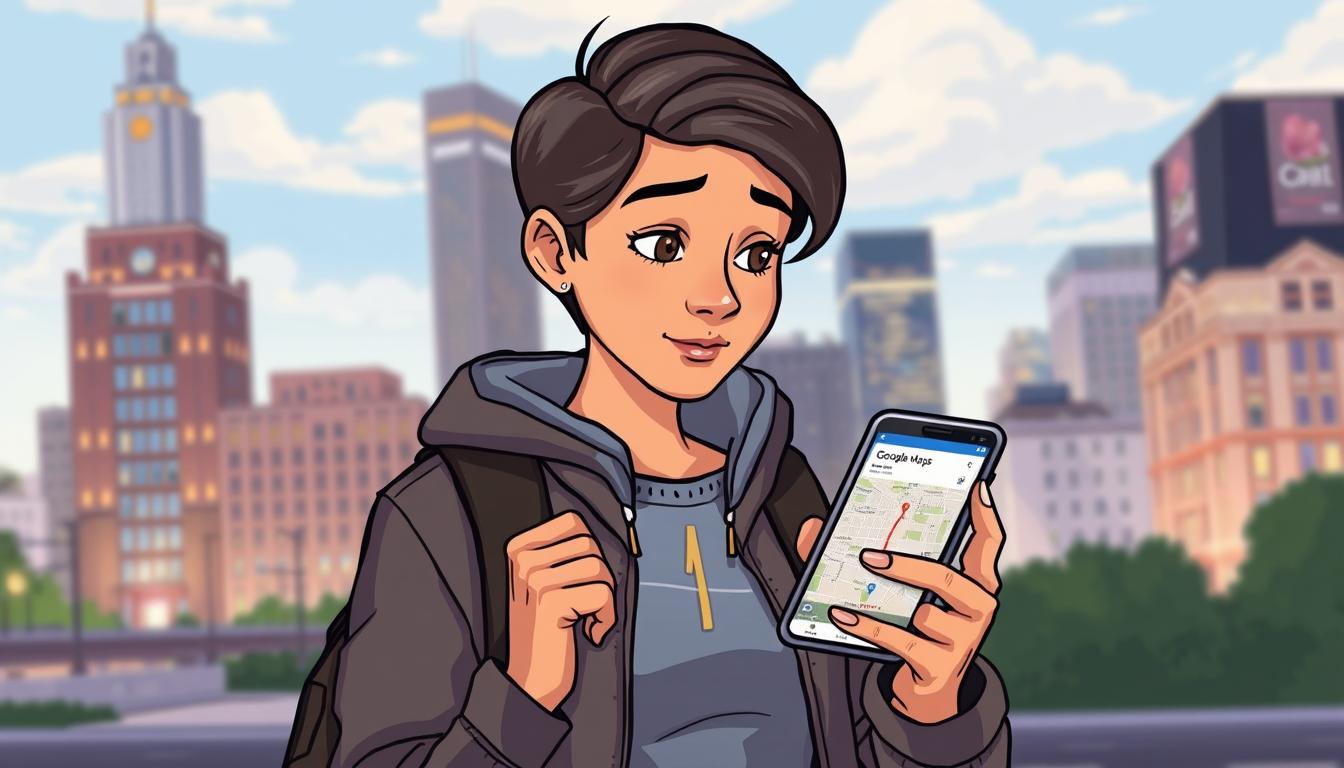 Generate an image of a person using Google Maps on a smartphone.