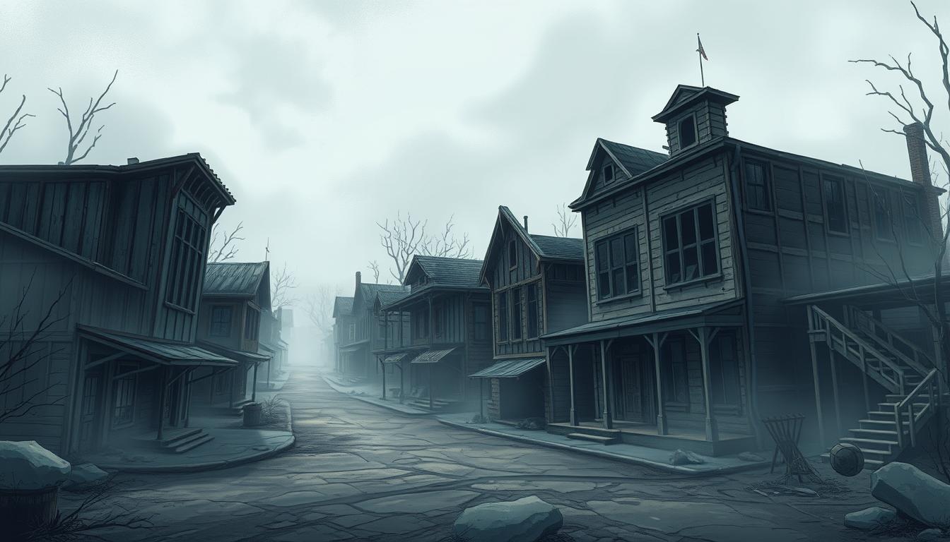 Everyday-Expertise a desolate ghost town, shrouded in an eerie mist. Crumbling buildings stand as silent sentinels, their weathered facades hinting at a forgotten past. Explore the winding streets, the echoes of footsteps long gone, and the faint traces of life that linger in the shadows. Capture the haunting atmosphere with a wide-angle lens, the moody lighting casting dramatic shadows across the scene. Feel the weight of history as you step through the abandoned homes and businesses, each detail a testament to the passage of time. This is the essence of the ghost town, a place where the present and the past collide, inviting the brave to uncover its secrets.