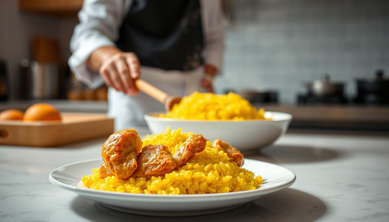 Chicken and Yellow Rice Cooking Process