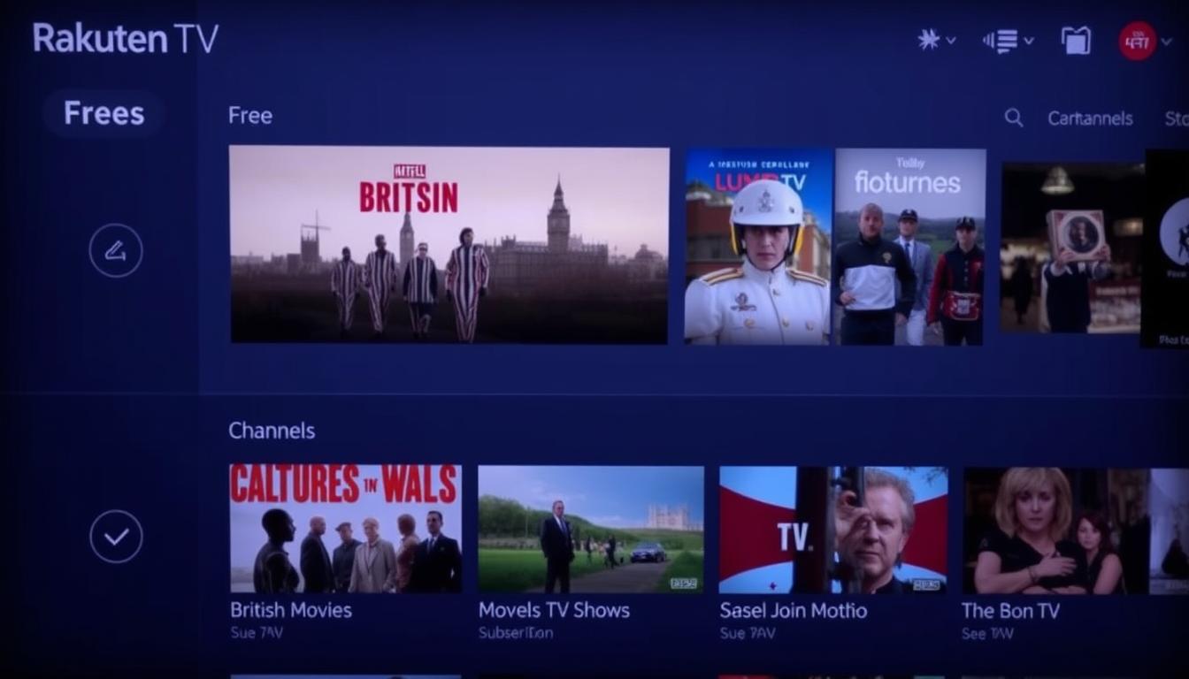 Rakuten TV free channels section showing UK content