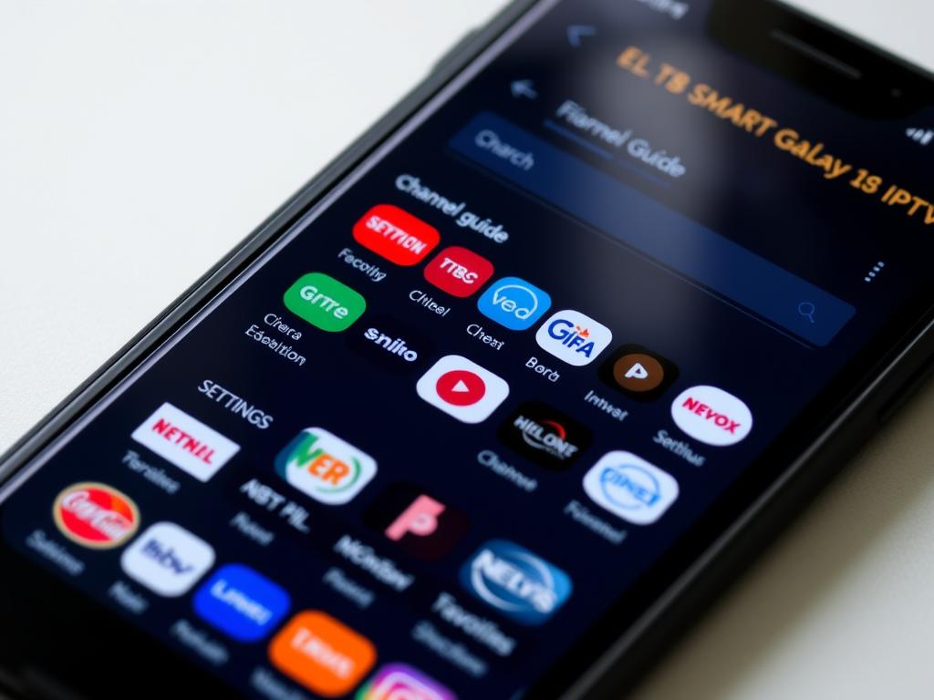 Smart Galaxy IPTV app interface on smartphone showing channel guide