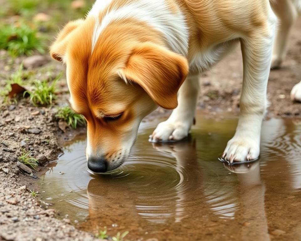 Dog drinking from a puddle that may contain Giardia