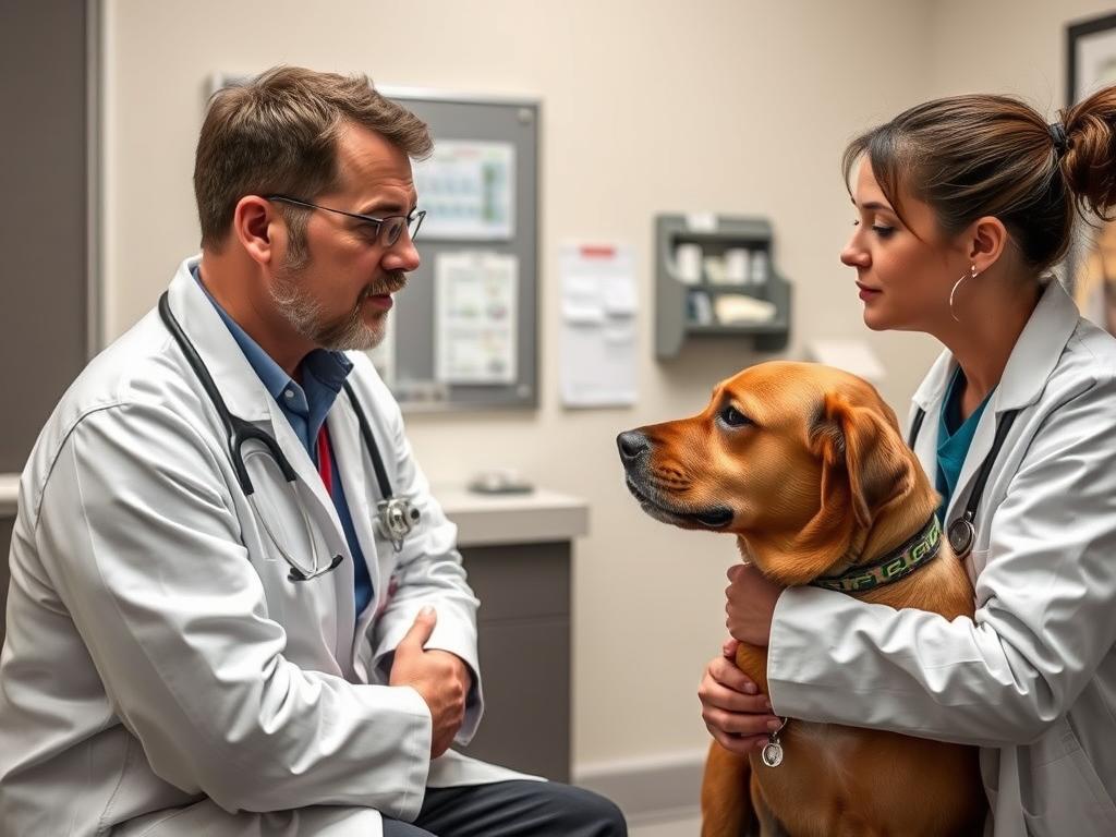 Dog owner consulting with veterinarian about Giardia in dogs